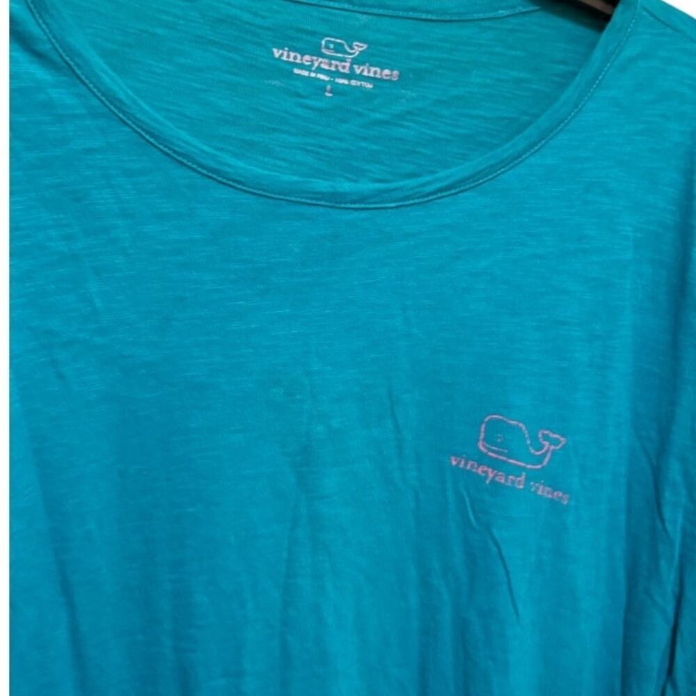 Woman Vtg Vineyard Vines L Tee Long Sleeve Teal Aqua Pink Whale Logo Slub Cotton